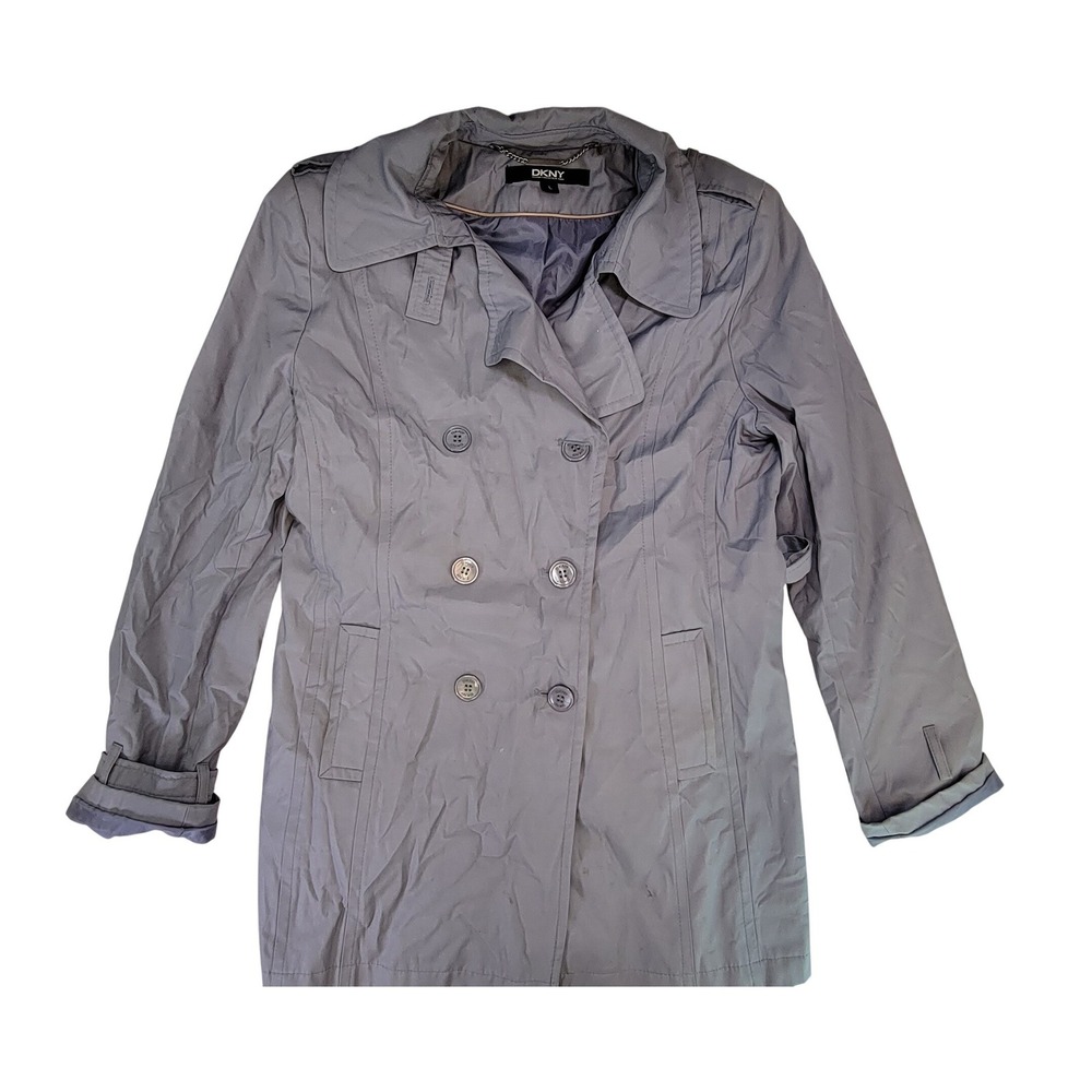 DKNY‎ Women's Gray Double Breasted Trench Coat Size L